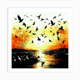 Birds At Sunset Art Print