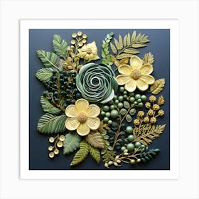 Golden & Green Botanical Art Print - Floral Wall Art, Modern Home Decor Art Print