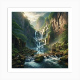 Waterfall In The Mountains 11 Art Print