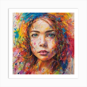 Girl With Colorful Hair 8 Art Print
