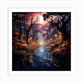 Forest At Night Art Print