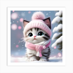 Cute Kitten In Pink Hat Art Print