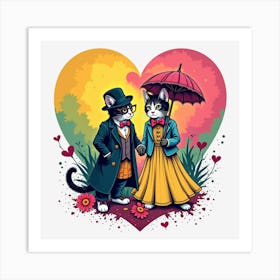 Valentine's Day Lovely Cat Couple 56 Art Print