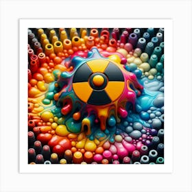 A black and yellow radiation symbol surrounded by a liquid-like texture. Art Print