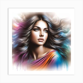 Girl With Colorful Hair 1 Art Print