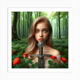 Fantasy Girl With Sword In The Forest Art Print