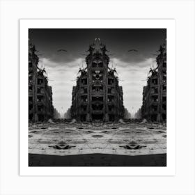 Black And White Image Of Destroyed Buildings Art Print