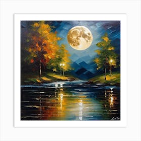 Full Moon Over The River Art Print