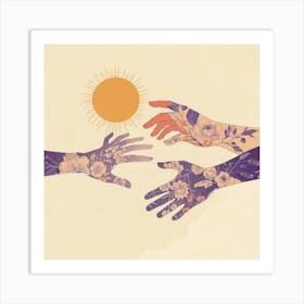 Two Hands Reaching For The Sun Art Print