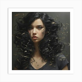 Girl With Long Black Hair Art Print