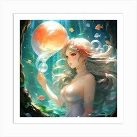Anime Art, Mermaid and a pearl Art Print