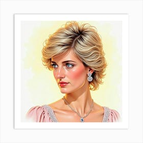 Elegant Watercolor Portrait Of Princess Diana With Soft, Glowing Light 1 Art Print