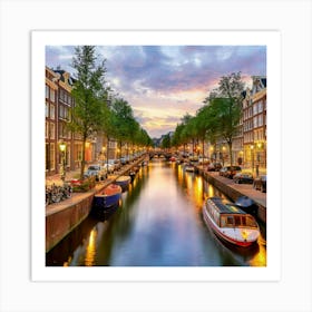 Amsterdam Canal Summer Aerial View Painting 2 Art Print