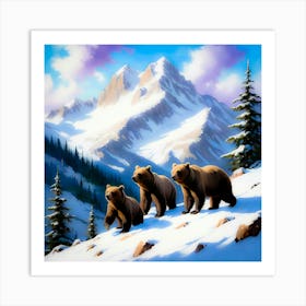 Three Bears In The Snow Art Print