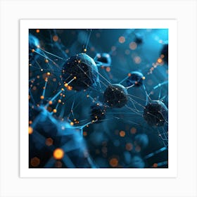 Blueish Abstract Network Of Interlinked Nodes Floating In Three Dimensional Space Showcasing Futuri (3) Art Print