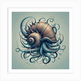 Whimsical Nautilus with Tentacles Art Print