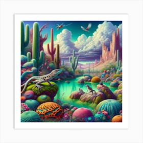 Rainbow Cactus Desert Art Print