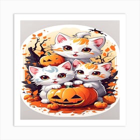 Three Kittens In A Pumpkin Art Print