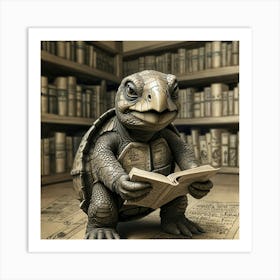 Turtle Reading A Book Art Print