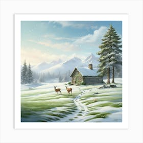 Cabin In The Snow Art Print