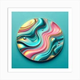 shimmering, smooth water, as a flat lay, in turquoise, hot pink, and yellow colors. 1 Art Print