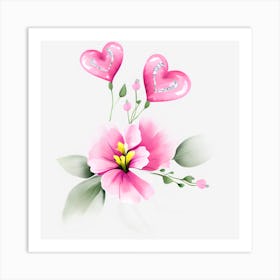 Pink Flowers With Hearts Art Print