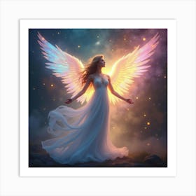 Angel Healer In Ethereal Realm, Colorful Energy Beams 1 Art Print