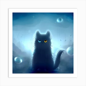 Black Cat With Blue Eyes Art Print