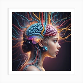 Woman With Brain And Wires Art Print