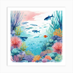 Peaceful Retreat Combine, Featuring Soft Watercolor Florals In Pastel Shades With C ,COLOR FISHES , SEA ART ,Seamless Pattern With Corals And Fish 2 Art Print