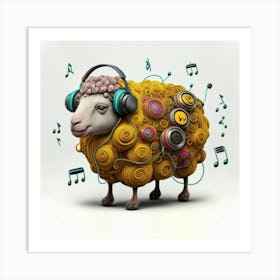 Sheep With Headphones 3 Art Print