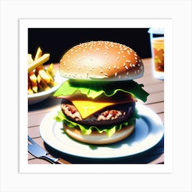 Hamburger And Fries 2 Art Print