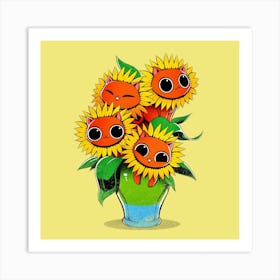 Sunflower Cat Square Art Print