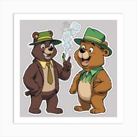 Two Bears Smoking A Cigarette Art Print
