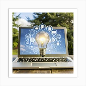 Light Bulb On Laptop Art Print