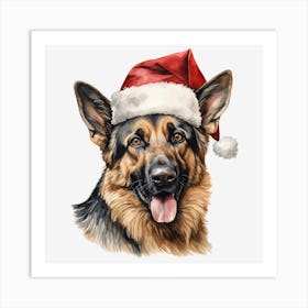 German Shepherd Christmas Hat 1 Art Print