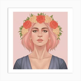 Portrait Of A Girl With Flowers 2 Art Print