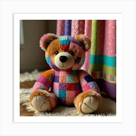 Patchwork Teddy Bear Art Print