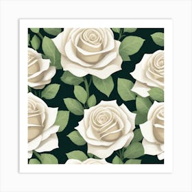 White Roses Seamless Pattern 3 Art Print