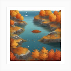 Autumn Trees By The Water Art Print