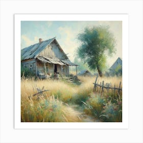 House In The Countryside And Small Path Among The Grass, Acrylic Painting Style Art Print