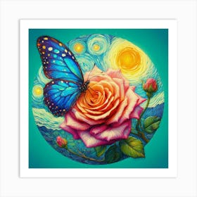 Roses And Butterflies 1 Art Print