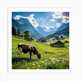 Cow In The Alps 1 Art Print