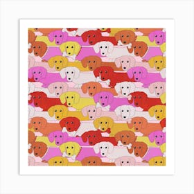 Dachshund Pattern In Pink 1 Art Print