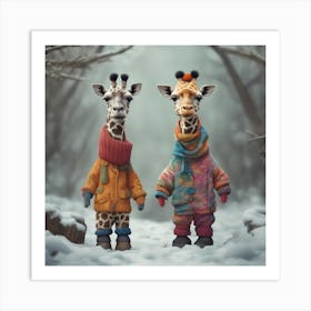 Giraffes In Winter Art Print