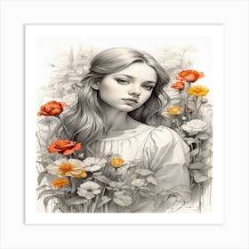 Girl In Flowers 2 Art Print