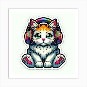 Cat With Headphones Art Print