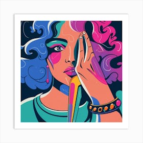 Girl With Colorful Hair Art Print