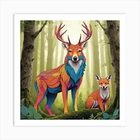 Deer And Fox Art Print