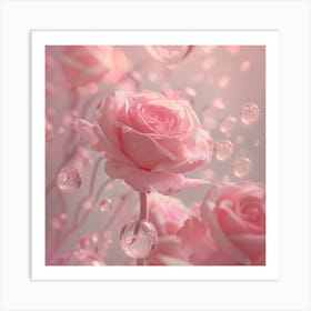 Pink Roses With Bubbles 1 Art Print